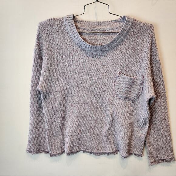 Shein Blue Lavender Metallic Boxy Sweater Crop Knit Fringe Hem Cropped Size XL - Picture 1 of 9